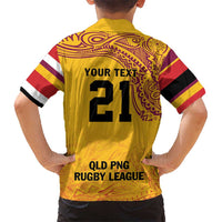 Queensland Papua New Guinea Custom Kid Hawaiian Shirt All Gold Pacific PNG Tribal Style