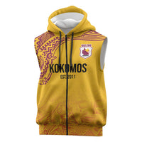 Queensland Papua New Guinea Custom Sleeveless Zip Hoodie All Gold Pacific PNG Tribal Style - Polynesian Pride