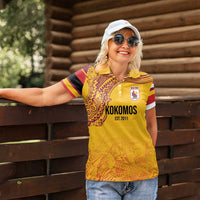 Queensland Papua New Guinea Custom Women Polo Shirt All Gold Pacific PNG Tribal Style