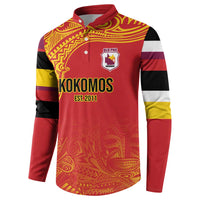 Queensland Papua New Guinea Custom Button Sweatshirt All Red Pacific PNG Tribal Style LT9 - Polynesian Pride