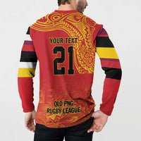 Queensland Papua New Guinea Custom Button Sweatshirt All Red Pacific PNG Tribal Style LT9 - Polynesian Pride