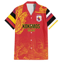 Queensland Papua New Guinea Custom Family Matching Off Shoulder Short Dress and Hawaiian Shirt All Red Pacific PNG Tribal Style
