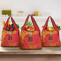 Queensland Papua New Guinea Custom Grocery Bag All Red Pacific PNG Tribal Style