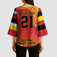 Queensland Papua New Guinea Custom Kimono Sleeve Blouse All Red Pacific PNG Tribal Style - Polynesian Pride