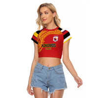 Queensland Papua New Guinea Custom Raglan Cropped T Shirt All Red Pacific PNG Tribal Style