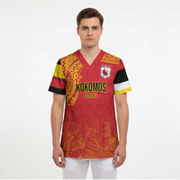 Queensland Papua New Guinea Custom Scrub Top All Red Pacific PNG Tribal Style - Polynesian Pride