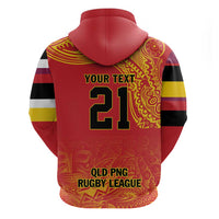 Queensland Papua New Guinea Custom Zip Hoodie All Red Pacific PNG Tribal Style