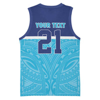 Queensland Samoa Custom Basketball Jersey Blue Pacific Polynesian Tribal Pattern LT9 - Polynesian Pride