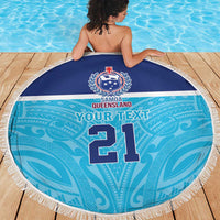 Queensland Samoa Custom Beach Blanket Blue Pacific Polynesian Tribal Pattern LT9 - Polynesian Pride