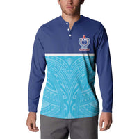 Queensland Samoa Custom Button Sweatshirt Blue Pacific Polynesian Tribal Pattern LT9 - Polynesian Pride