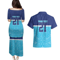Queensland Samoa Custom Couples Matching Puletasi and Hawaiian Shirt Blue Pacific Polynesian Tribal Pattern LT9 - Polynesian Pride