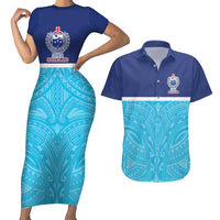 Queensland Samoa Custom Couples Matching Short Sleeve Bodycon Dress and Hawaiian Shirt Blue Pacific Polynesian Tribal Pattern LT9 Blue - Polynesian Pride