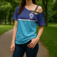 Queensland Samoa Custom Cross Shoulder Shirt Blue Pacific Polynesian Tribal Pattern LT9 - Polynesian Pride