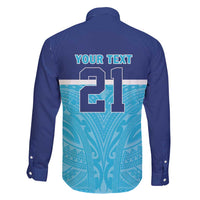 Queensland Samoa Custom Family Matching Long Sleeve Bodycon Dress and Hawaiian Shirt Blue Pacific Polynesian Tribal Pattern