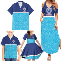 Queensland Samoa Custom Family Matching Summer Maxi Dress and Hawaiian Shirt Blue Pacific Polynesian Tribal Pattern