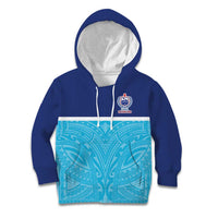 Queensland Samoa Custom Kid Hoodie Blue Pacific Polynesian Tribal Pattern