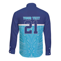 Queensland Samoa Custom Long Sleeve Button Shirt Blue Pacific Polynesian Tribal Pattern LT9 - Polynesian Pride