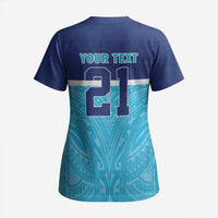 Queensland Samoa Custom Scrub Top Blue Pacific Polynesian Tribal Pattern - Polynesian Pride