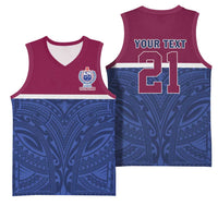 Queensland Samoa Custom Basketball Jersey Maroon-Blue Pacific Polynesian Tribal Pattern LT9 - Polynesian Pride