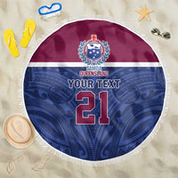Queensland Samoa Custom Beach Blanket Maroon-Blue Pacific Polynesian Tribal Pattern LT9 One Size 150cm Dark Blue - Polynesian Pride