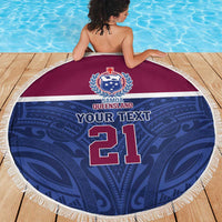 Queensland Samoa Custom Beach Blanket Maroon-Blue Pacific Polynesian Tribal Pattern LT9 - Polynesian Pride