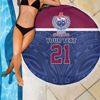 Queensland Samoa Custom Beach Blanket Maroon-Blue Pacific Polynesian Tribal Pattern LT9 - Polynesian Pride