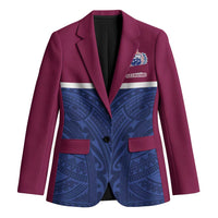 Queensland Samoa Custom Blazer Maroon-Blue Pacific Polynesian Tribal Pattern - Polynesian Pride
