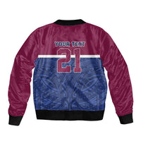 Queensland Samoa Custom Bomber Jacket Maroon-Blue Pacific Polynesian Tribal Pattern