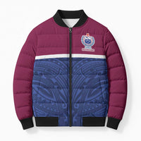 Queensland Samoa Custom Bomber Puffer Jacket Maroon-Blue Pacific Polynesian Tribal Pattern LT9 Unisex Dark Blue - Polynesian Pride