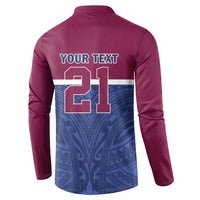 Queensland Samoa Custom Button Sweatshirt Maroon-Blue Pacific Polynesian Tribal Pattern LT9 - Polynesian Pride