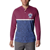Queensland Samoa Custom Button Sweatshirt Maroon-Blue Pacific Polynesian Tribal Pattern LT9 - Polynesian Pride