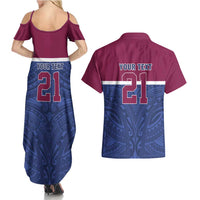 Queensland Samoa Custom Couples Matching Summer Maxi Dress and Hawaiian Shirt Maroon-Blue Pacific Polynesian Tribal Pattern LT9 - Polynesian Pride