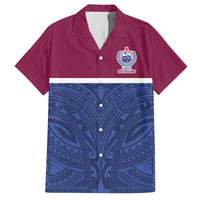 Queensland Samoa Custom Family Matching Off The Shoulder Long Sleeve Dress and Hawaiian Shirt Maroon-Blue Pacific Polynesian Tribal Pattern