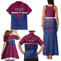 Queensland Samoa Custom Family Matching Tank Maxi Dress and Hawaiian Shirt Maroon-Blue Pacific Polynesian Tribal Pattern