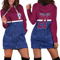 Queensland Samoa Custom Hoodie Dress Maroon-Blue Pacific Polynesian Tribal Pattern LT9 - Polynesian Pride