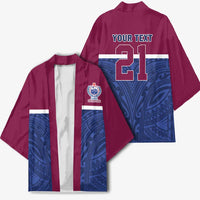 Queensland Samoa Custom Kimono Maroon-Blue Pacific Polynesian Tribal Pattern LT9 - Polynesian Pride