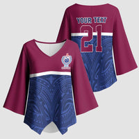 Queensland Samoa Custom Kimono Sleeve Blouse Maroon-Blue Pacific Polynesian Tribal Pattern LT9 - Polynesian Pride