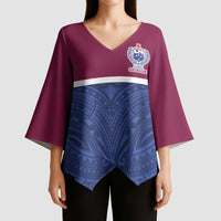 Queensland Samoa Custom Kimono Sleeve Blouse Maroon-Blue Pacific Polynesian Tribal Pattern LT9 - Polynesian Pride