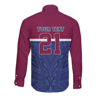 Queensland Samoa Custom Long Sleeve Button Shirt Maroon-Blue Pacific Polynesian Tribal Pattern LT9 - Polynesian Pride