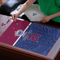 Queensland Samoa Custom Puzzle Maroon-Blue Pacific Polynesian Tribal Pattern LT9 - Polynesian Pride