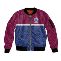 Queensland Samoa Custom Sleeve Zip Bomber Jacket Maroon-Blue Pacific Polynesian Tribal Pattern