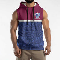 Queensland Samoa Custom Sleeveless Hoodie Maroon-Blue Pacific Polynesian Tribal Pattern LT9 - Polynesian Pride