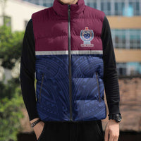 Queensland Samoa Custom Sleeveless Puffer Jacket Maroon-Blue Pacific Polynesian Tribal Pattern LT9 - Polynesian Pride