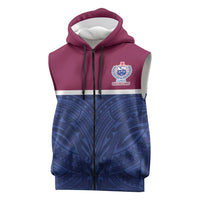 Queensland Samoa Custom Sleeveless Zip Hoodie Maroon-Blue Pacific Polynesian Tribal Pattern LT9 Dark Blue - Polynesian Pride