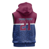 Queensland Samoa Custom Sleeveless Zip Hoodie Maroon-Blue Pacific Polynesian Tribal Pattern LT9 - Polynesian Pride