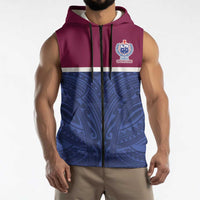 Queensland Samoa Custom Sleeveless Zip Hoodie Maroon-Blue Pacific Polynesian Tribal Pattern LT9 - Polynesian Pride