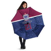 Queensland Samoa Custom Umbrella Maroon-Blue Pacific Polynesian Tribal Pattern LT9 - Polynesian Pride