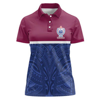 Queensland Samoa Custom Women Polo Shirt Maroon-Blue Pacific Polynesian Tribal Pattern