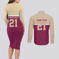 Queensland Samoa Custom Couples Matching Long Sleeve Bodycon Dress and Long Sleeve Button Shirt Maroon Pacific Polynesian Tribal Pattern LT9 - Polynesian Pride