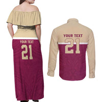 Queensland Samoa Custom Couples Matching Off Shoulder Maxi Dress and Long Sleeve Button Shirt Maroon Pacific Polynesian Tribal Pattern LT9 - Polynesian Pride